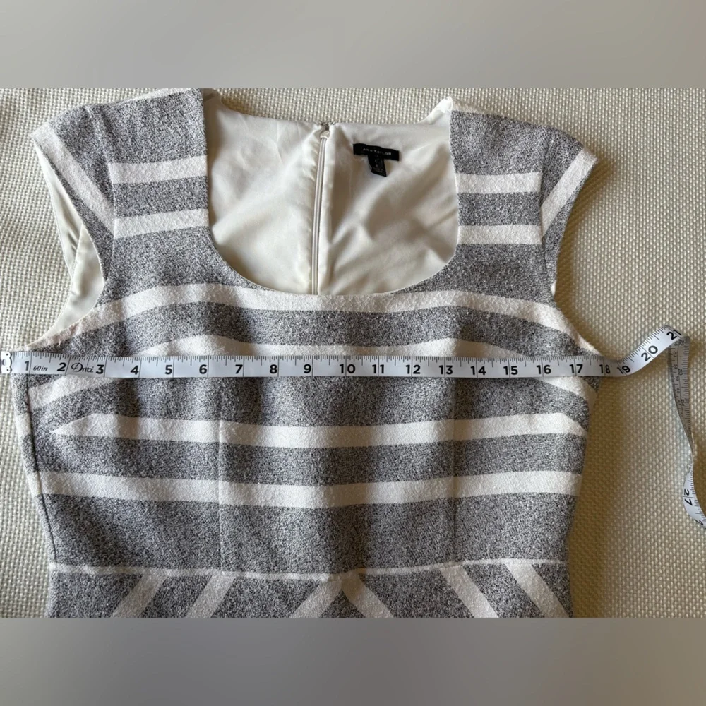 Ann Taylor Size 6 Cap Sleeve Dress Black White Stripe Cotton Blend Lined